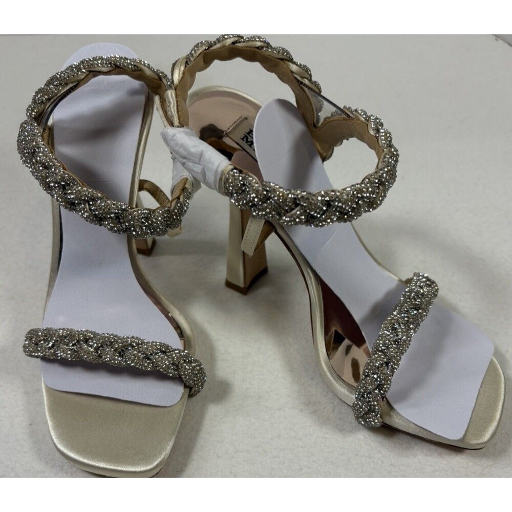 New Badgley Mischka Soft Gold Fennel Braided Spool Heel Size 5 ($265)